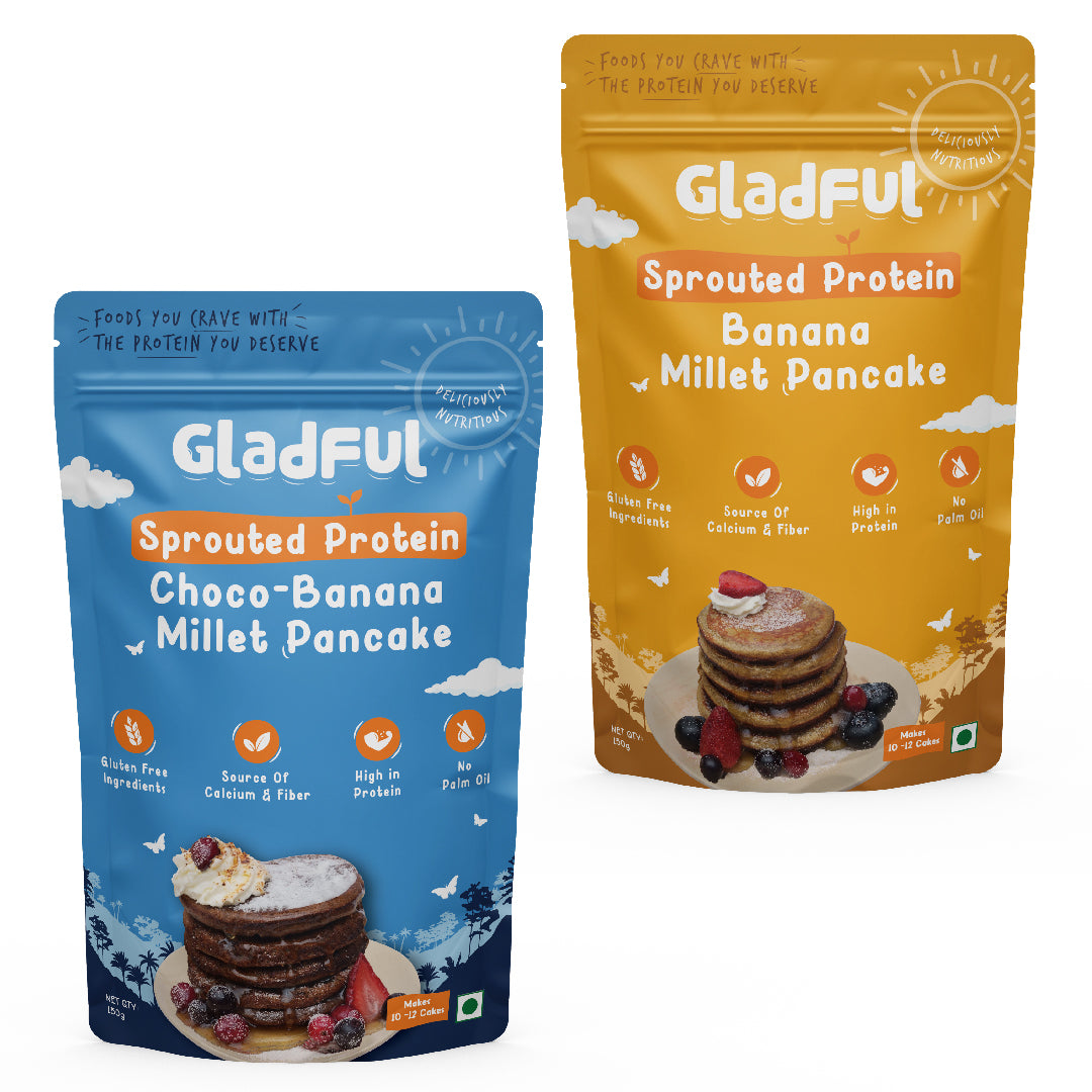 Gladful Sprouted pancake banana & choco banana with millet masoor lobia protein for kids & families - pack of 2 - 300 gms