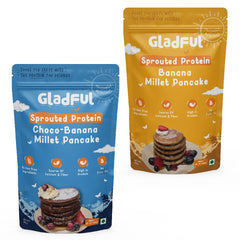 Gladful Sprouted pancake banana & choco banana with millet masoor lobia protein for kids & families - pack of 2 - 300 gms