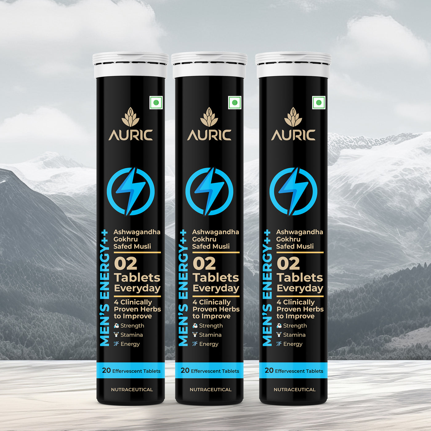 Auric Men’s Energy++ 60 Tablets | Ashwagandha, Gokshura, Safed Musli, Fenugreek, L Citrulline and Zinc blend for Performance Boost | Helps Improve Vitality, Stamina & Strength | Research-Backed Ingredient