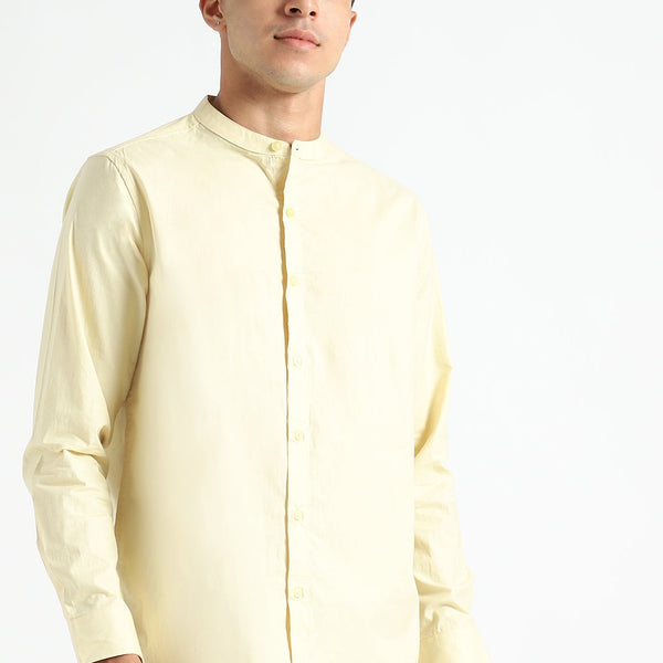 LivBio Men's Shirt | Lemon Yellow | Full Sleeve | Round Neck Collar | Naturally Dyed 100% Organic Cotton