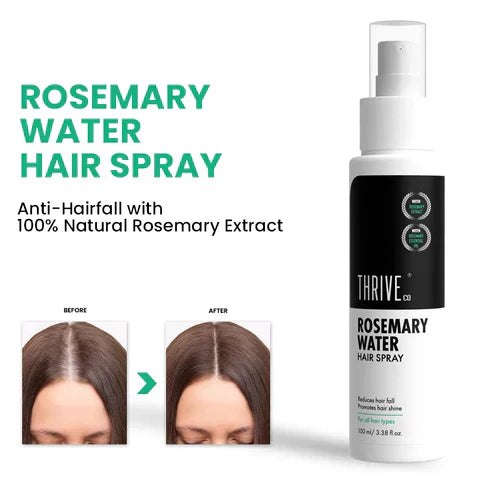 ThriveCo Rosemary Water Hair Spray | With 100% Natural Rosemary Extract, Rice Water & Hyaluronic Acid | For Hair Growth, Hair Fall Control, Hair Conditioning & Hair Shine | Men & Women, 100ml