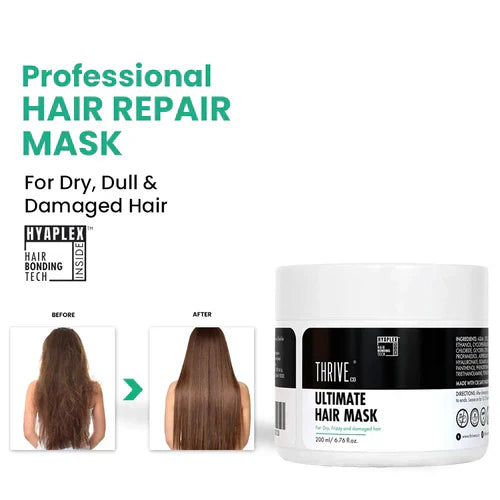 ThriveCo Ultimate Hair Mask With Hyaplex™| For Dry, Lifeless, Frizzy, and Damaged Hair | Smooths Frizz, Repairs Damage, Hydrates & Strengthens Hair | 200 ml