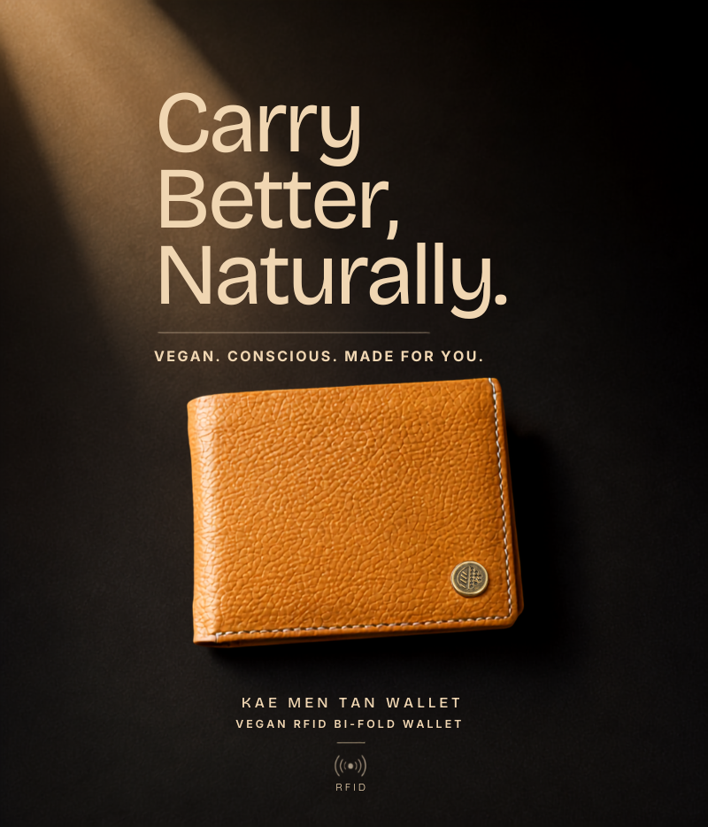 SriJeevanam's Kae Men Tan Vegan RFID Wallet – Sleek Plant-Based Leather-Free Wallet