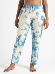 LivBio Women's Tie and Dye Pants | Indigo Blue | 100% Organic Cotton | Naturally Dyed Trousers | Slim Fit