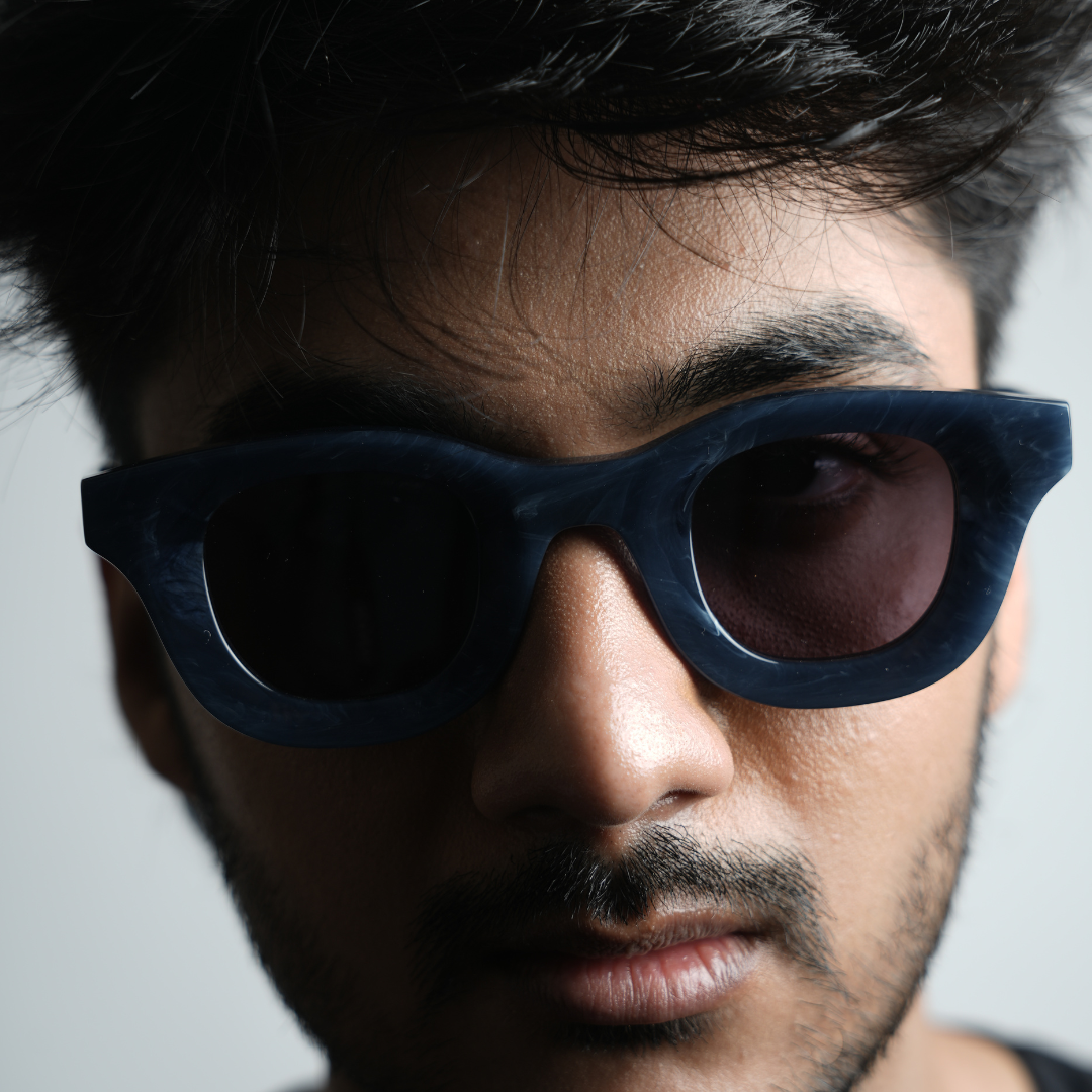 Monkstory MonkStory Thick Acetate Unisex Sunglasses - Marbleous Blue
