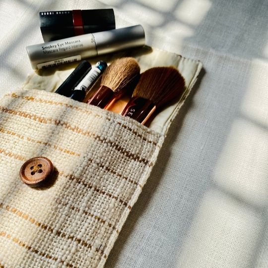 Pravaah Pai - beige and brown handwoven pouch | hemp cotton blend