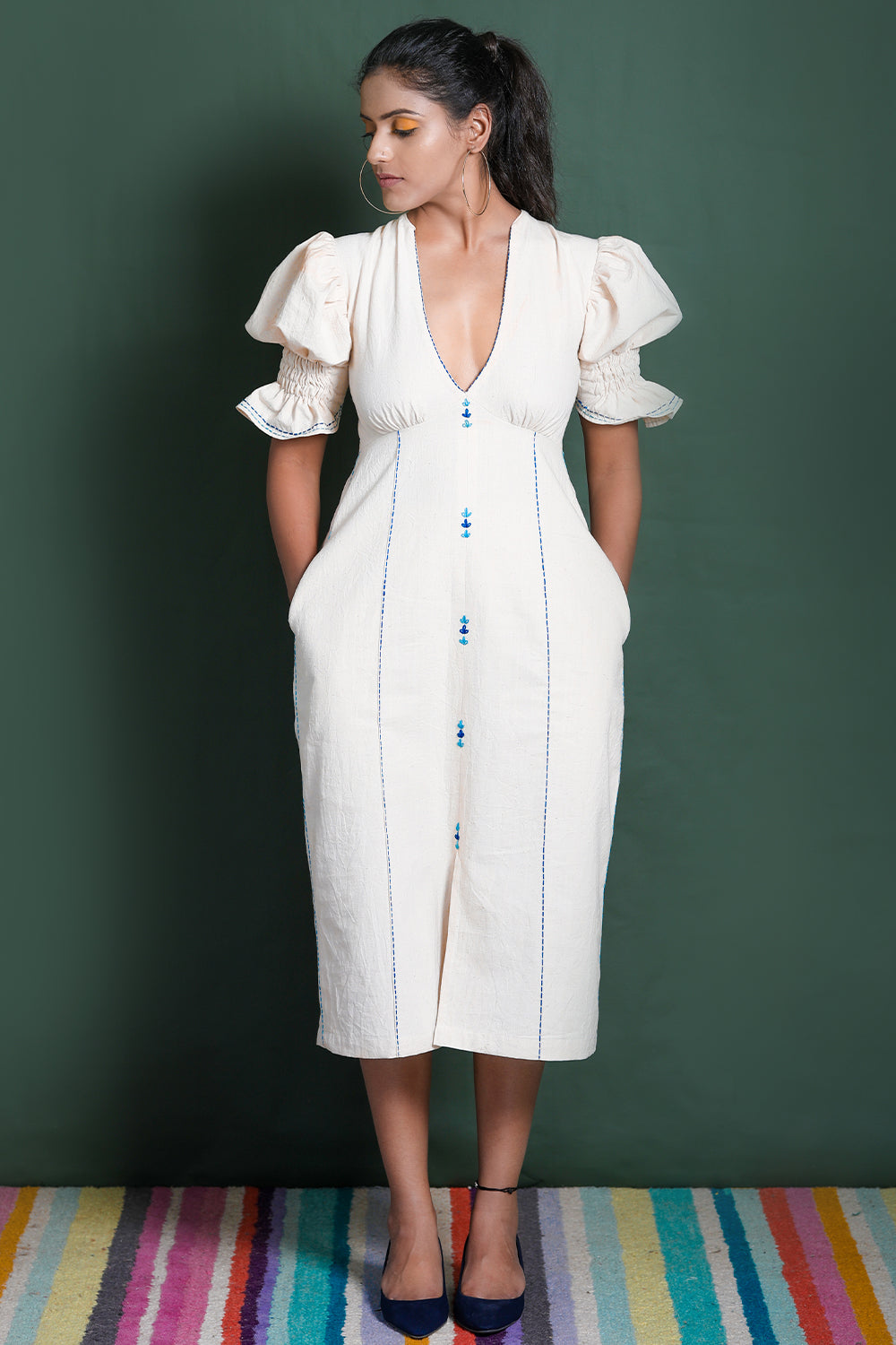 ITIDOR reya Tea Lenght Dress - Straight Fit Detailed Dress