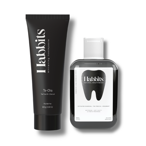 Habbits Charcoal Oral Care Bundle | Fluoride-Free Toothpaste (100g) + Mouthwash (250ml) | Natural Whitening | Vegan | SLS-Free | Tea Tree & Spearmint | Fights Plaque & Bad Breath