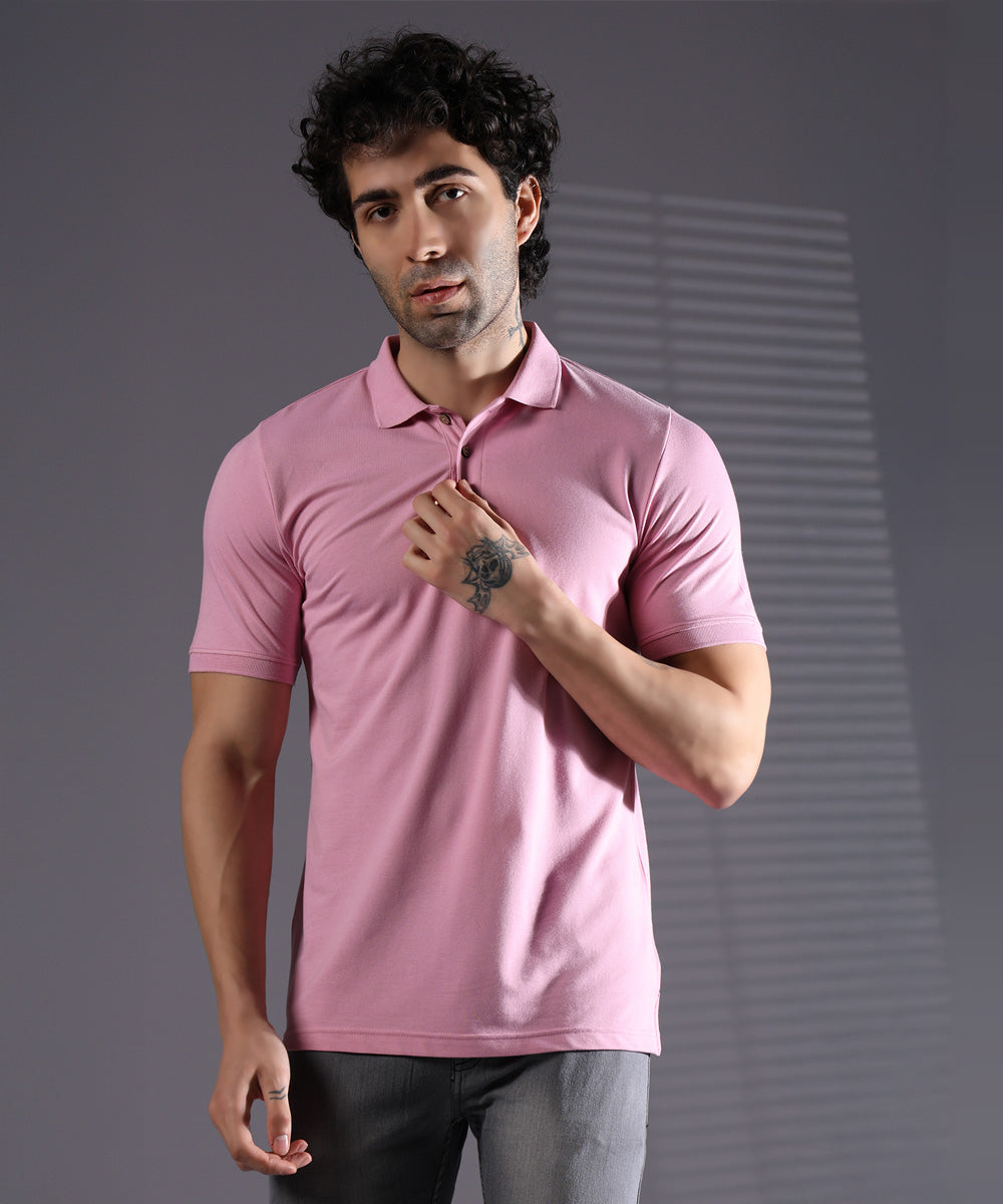 Naturefab Men’s Organic Bamboo Polo Tshirt Ultimate Pink