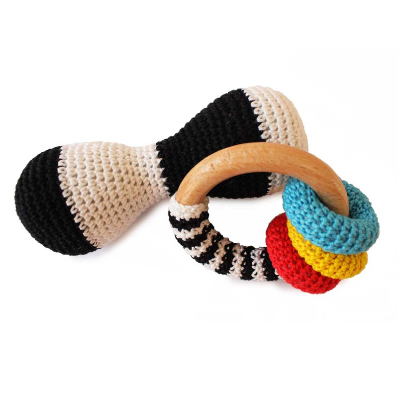 Shumee High Contrast Crochet and Wooden Rattles