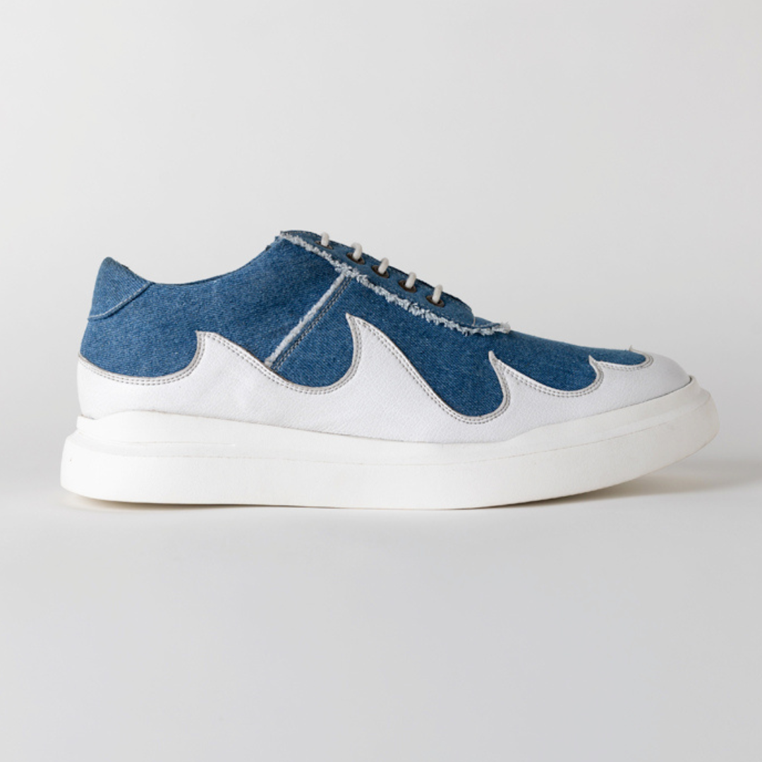 Monkstory Skream Wave Pattern Lace Denim Sneakers