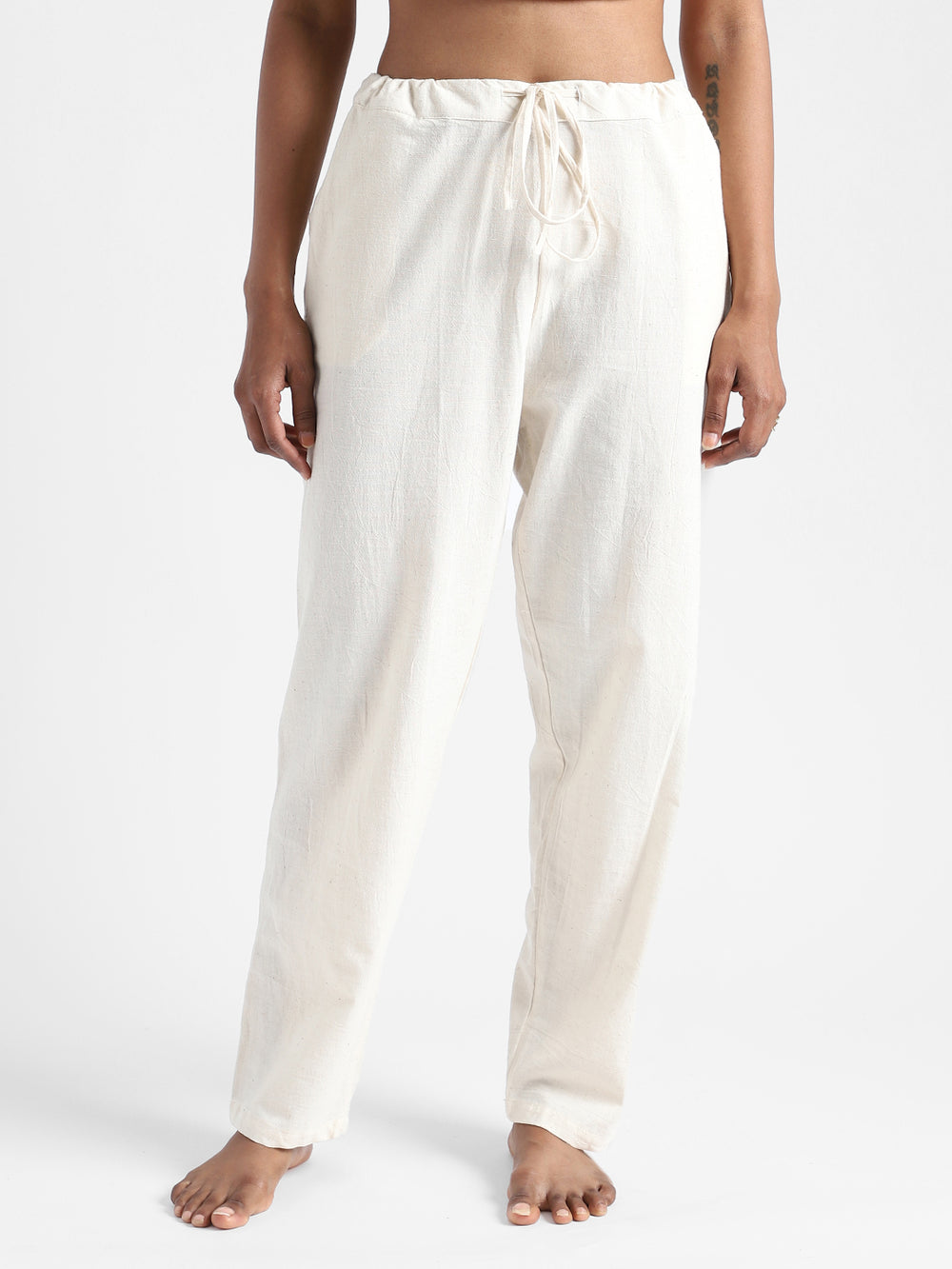 LivBio Women's Pants | Natural White | 100% Organic Cotton | Naturally Dyed | Hand Spun and Hand Woven Trousers | Relaxed Fit