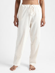 LivBio Women's Pants | Natural White | 100% Organic Cotton | Naturally Dyed | Hand Spun and Hand Woven Trousers | Relaxed Fit
