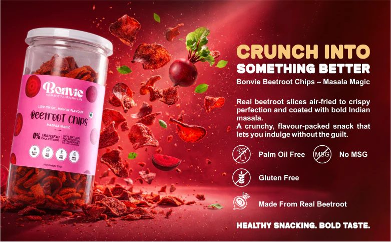 Bonvie Beetroot Chips - Masala Magic Pack of 3