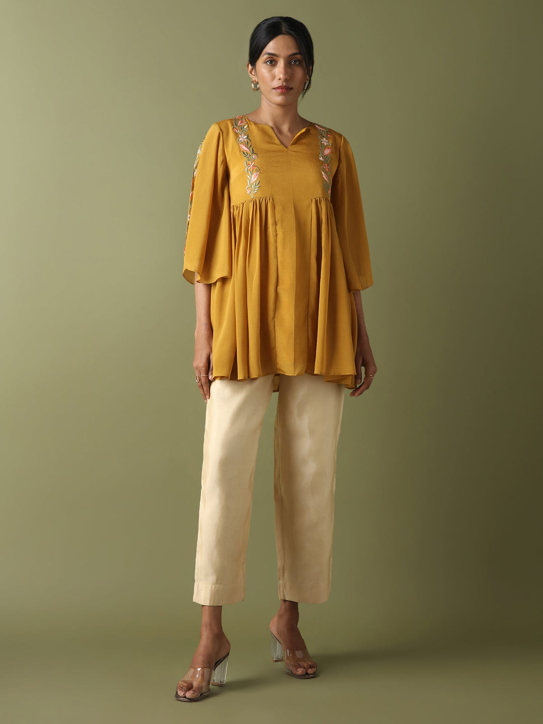 Dhwani Choksi Embroidered Tunic - Mustard