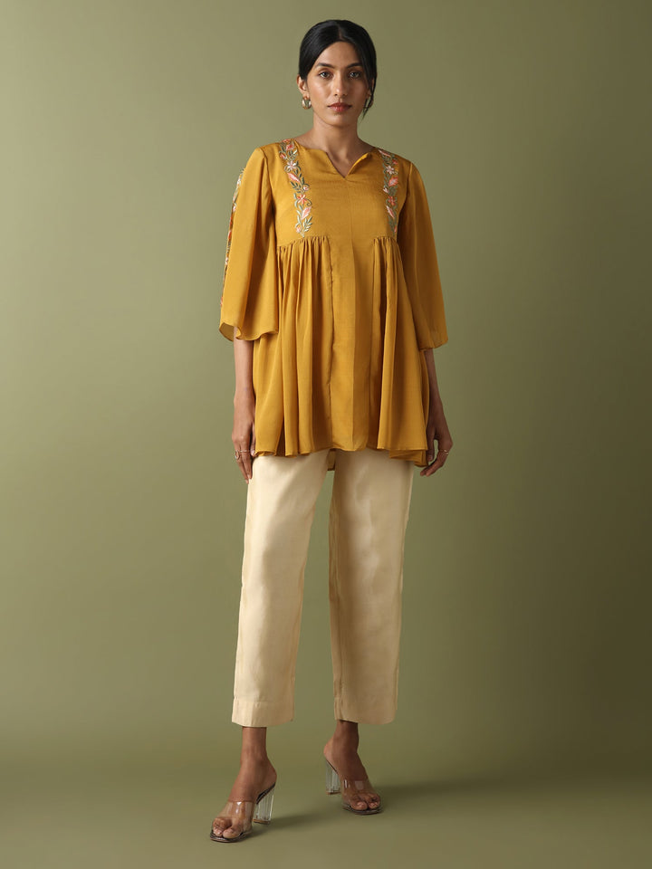 Dhwani Choksi Embroidered Tunic - Mustard