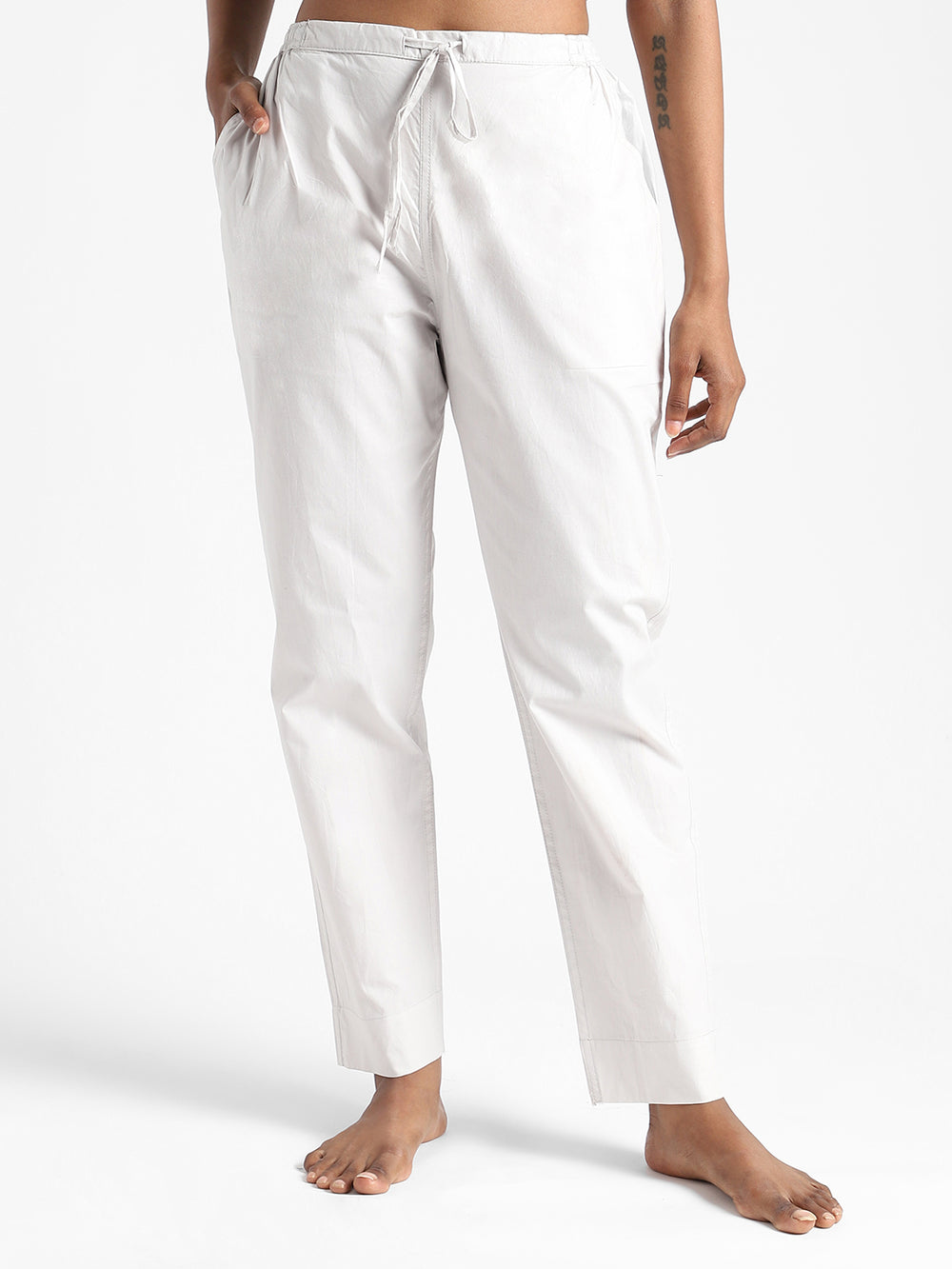 LivBio Women's Pants | Ash Grey | 100% Organic Cotton | Naturally Dyed Trousers | Slim Fit