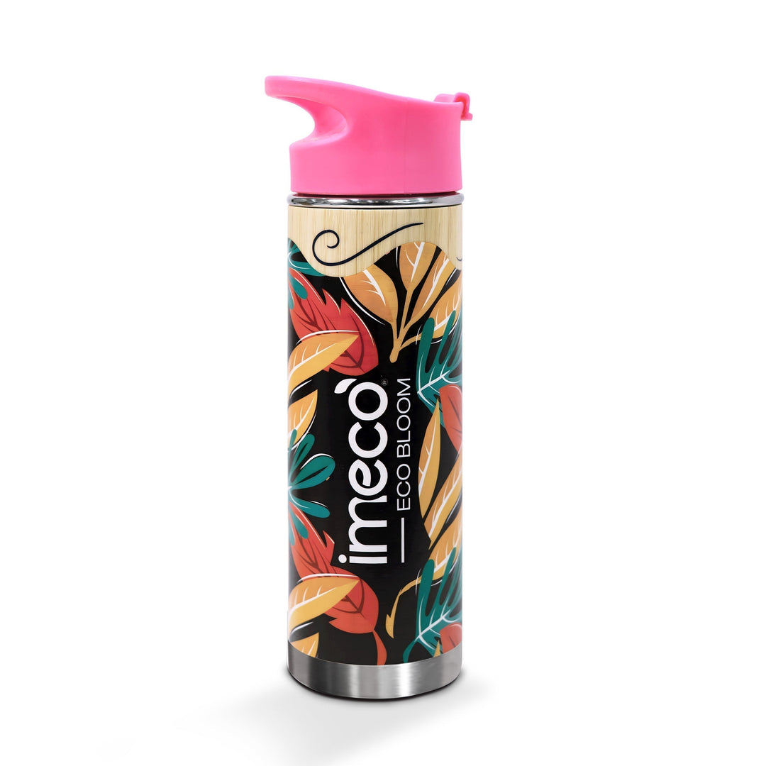 IMECO Printed Bamboo Bottle 450 ml - Leak & Rust Proof - Double-Wall Vacuum Insulated - For Adult & Kids