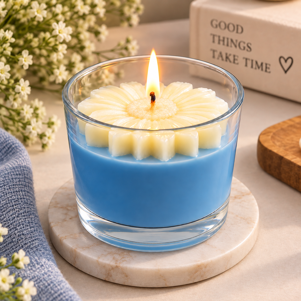 Fleur Azur – Blue Daisy Floral Candle