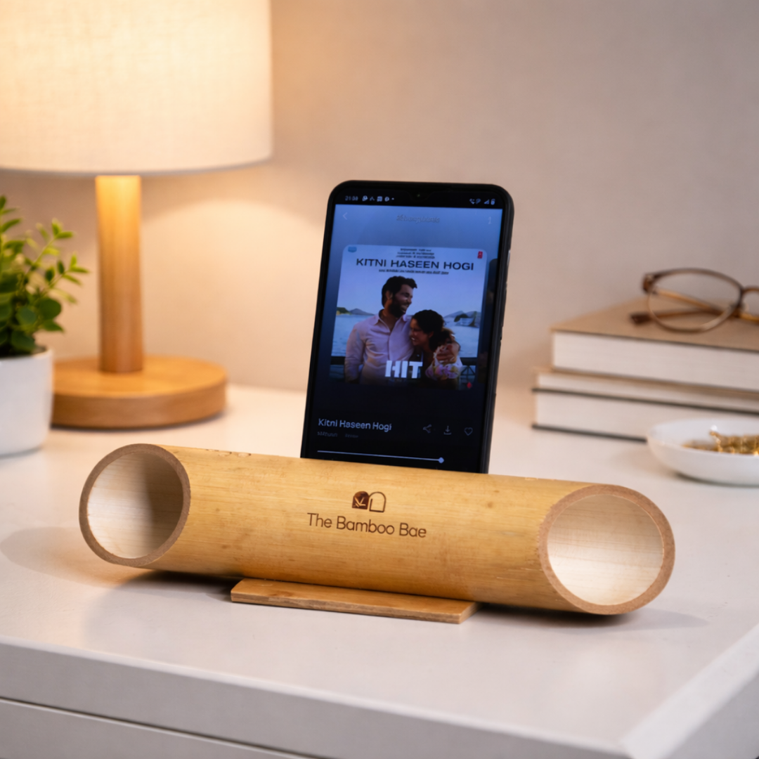 The Bamboo Bae Bamboo Phone Amplifier | Natural Acoustic Speaker | No Electricity | Zero Charging | Eco Friendly | With Cotton Pouch