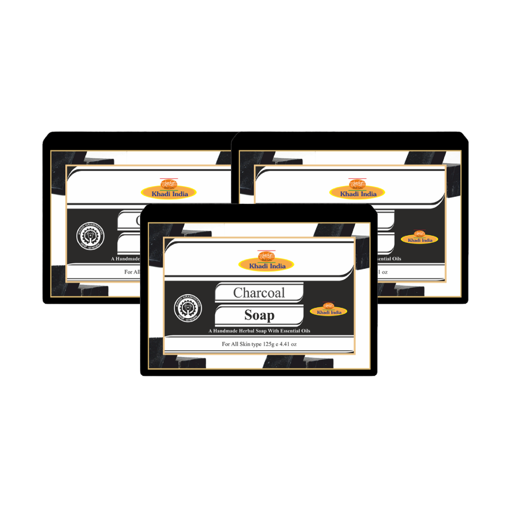Khadi Care Herbal Charcoal Soap -Pack of 3 125 gm Each