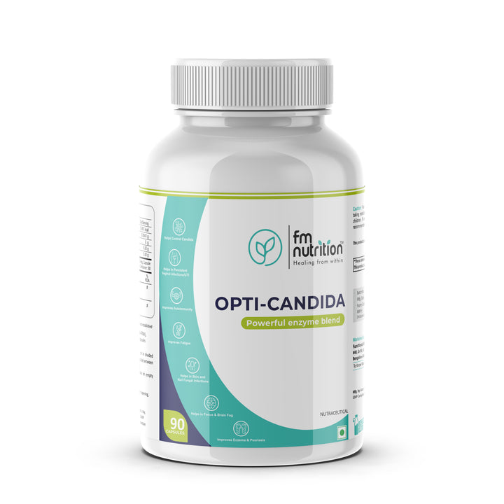FM Nutrition Opti-Candida | Powerful Enzyme Blend |Protease & Cellulase I Breaks down Biofilms I Relief from Candida, Fungal, and Yeast Infections Improves Eczema & Psoriasis I 90 Veg Caps