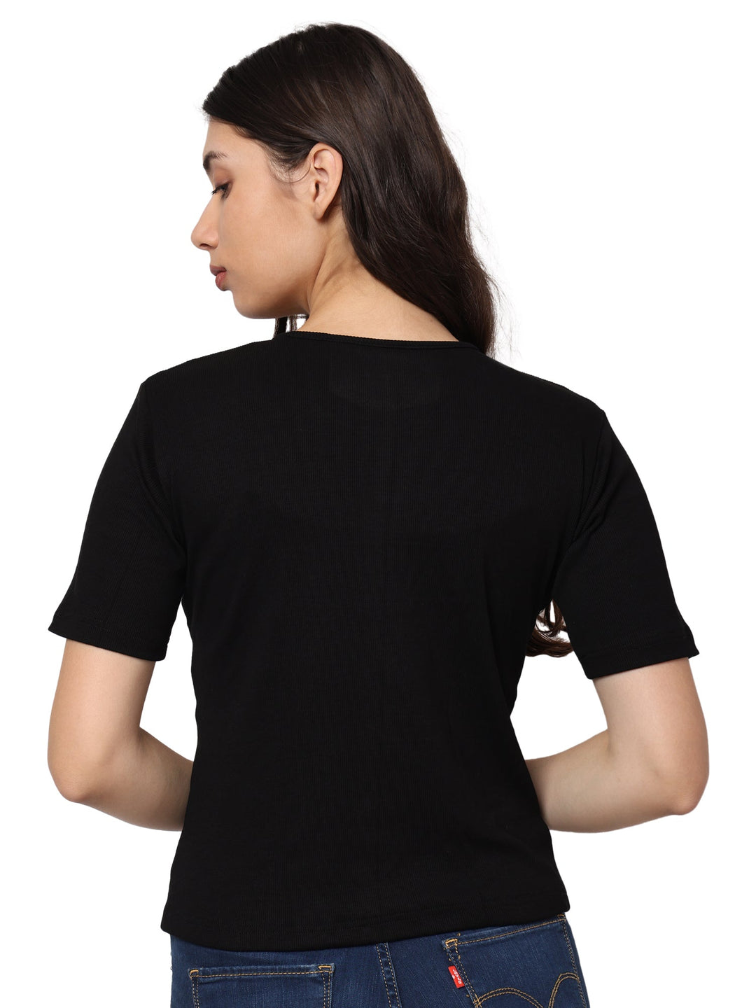 Elegant Bamboo Rib fabric Half Sleeves Top For Women | Black