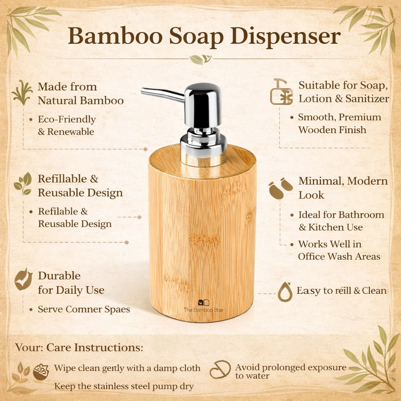Bamboo Soap Dispenser | Natural Liquid Dispenser for Lotion Sanitizer Shower Gel