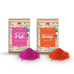 Puremazing by Imvelo Natural Herbal Gulal Colour Set for Holi - Organic Skin Friendly Holi Colour Powder with Flower Petals - Skin Friendly Scented Holi Colors Rang Gulal, Pack of 2 (Pink & Orange)