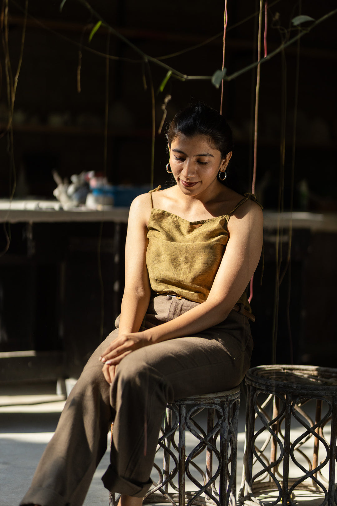 Studio Itiha Suatainable Modal Silk Olive String Top