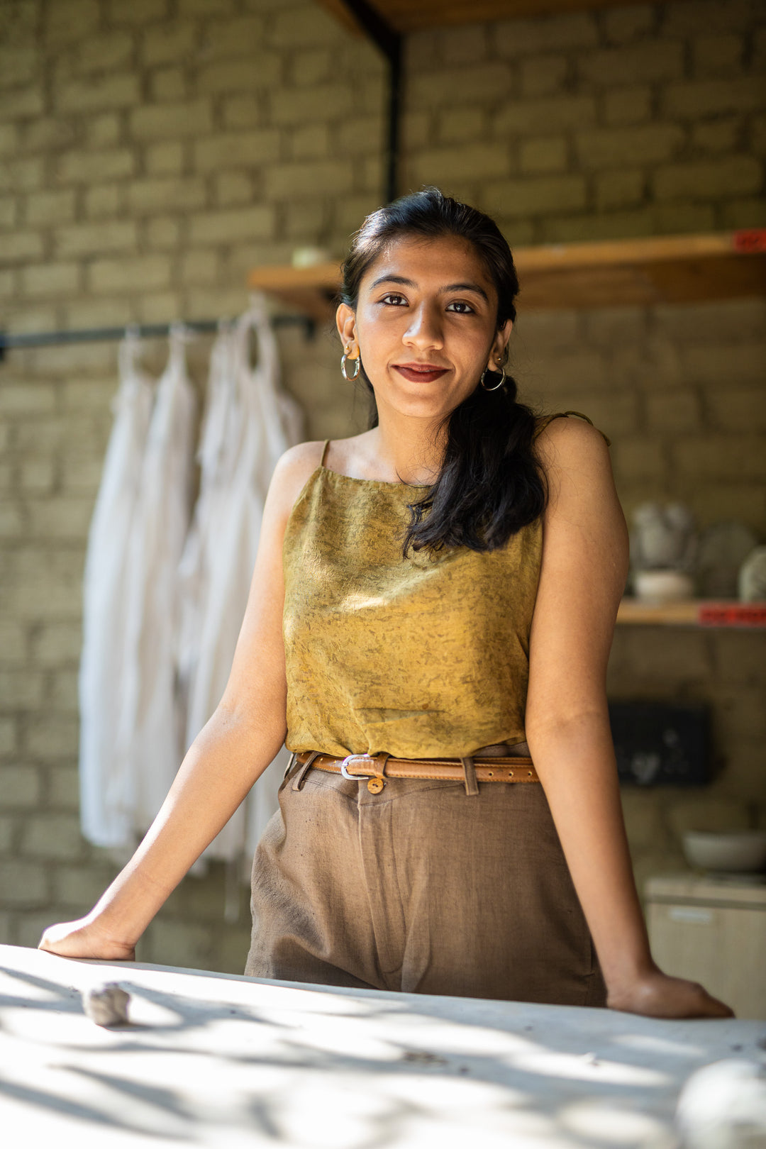 Studio Itiha Suatainable Modal Silk Olive String Top