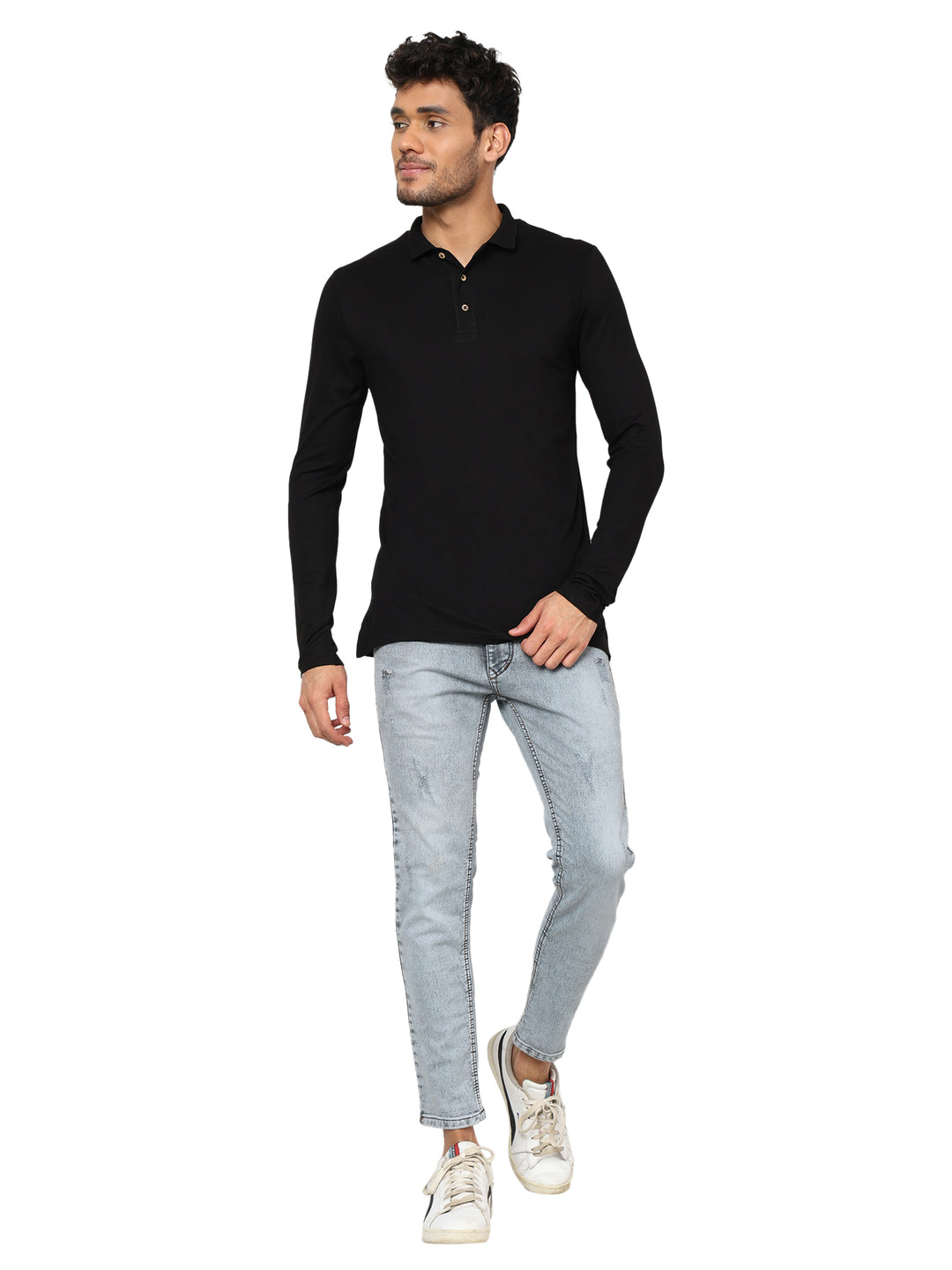 Nature Fab Men’s Organic Bamboo Long Sleeve Polo Tshirt Black