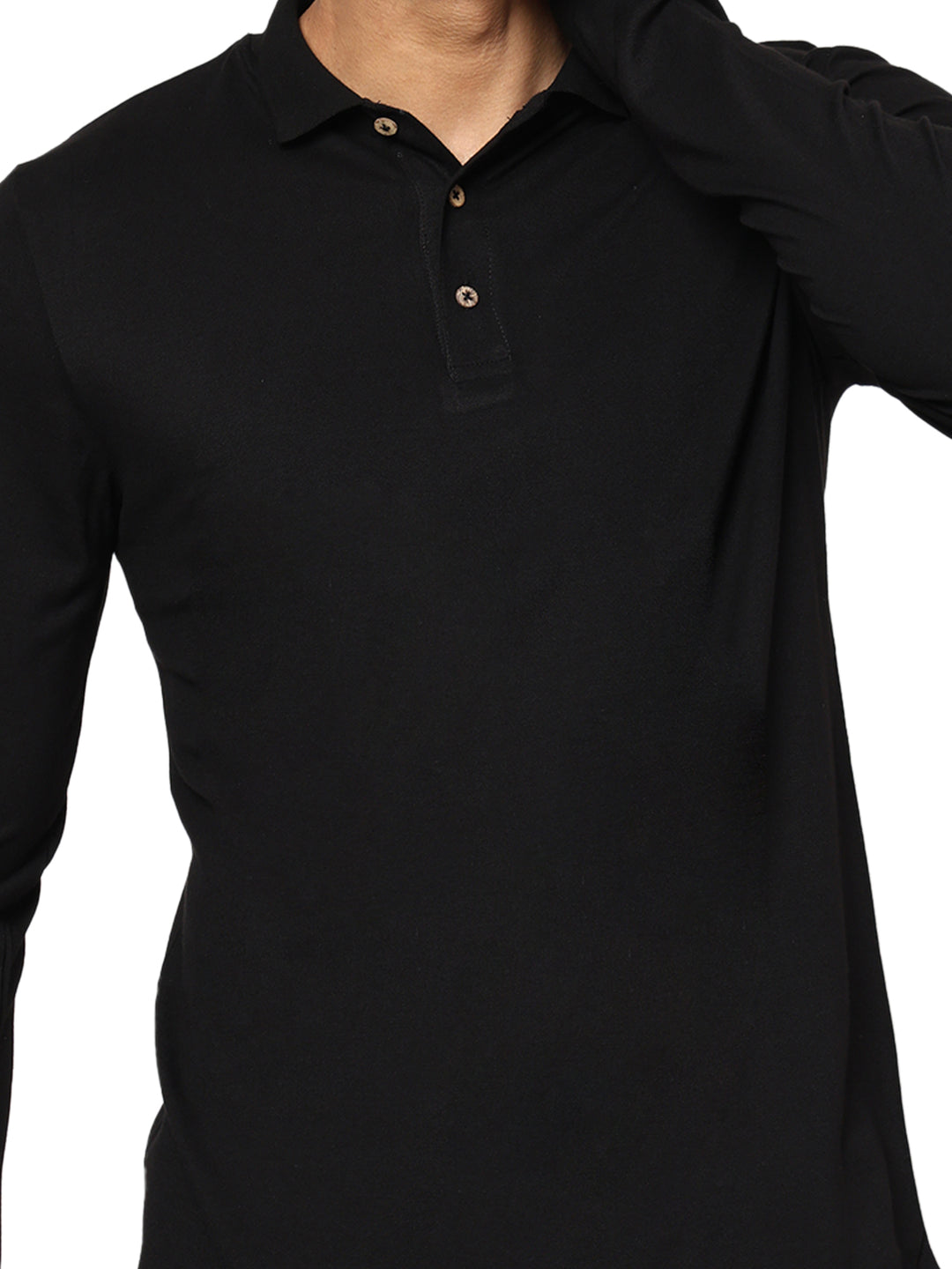 Nature Fab Men’s Organic Bamboo Long Sleeve Polo Tshirt Black