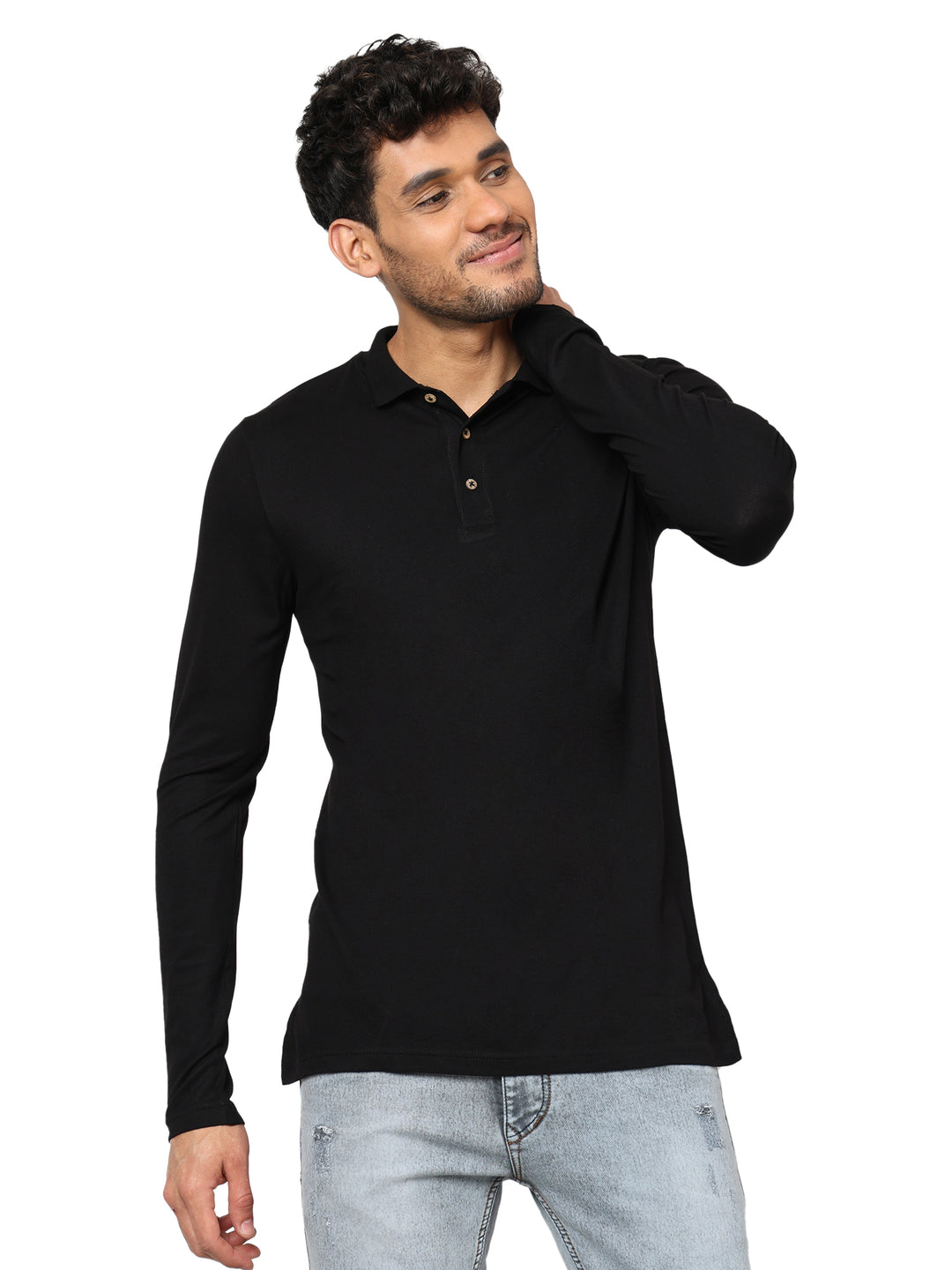 Nature Fab Men’s Organic Bamboo Long Sleeve Polo Tshirt Black