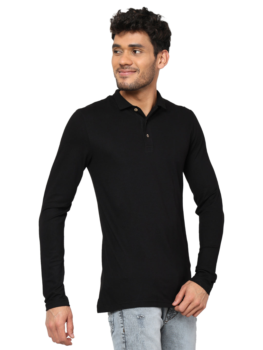 Nature Fab Men’s Organic Bamboo Long Sleeve Polo Tshirt Black