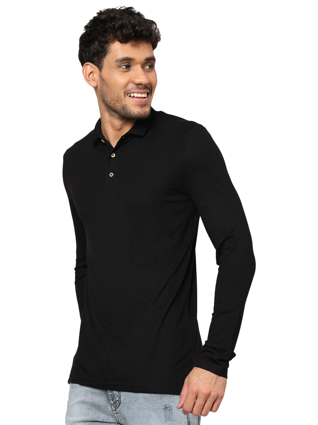 Nature Fab Men’s Organic Bamboo Long Sleeve Polo Tshirt Black
