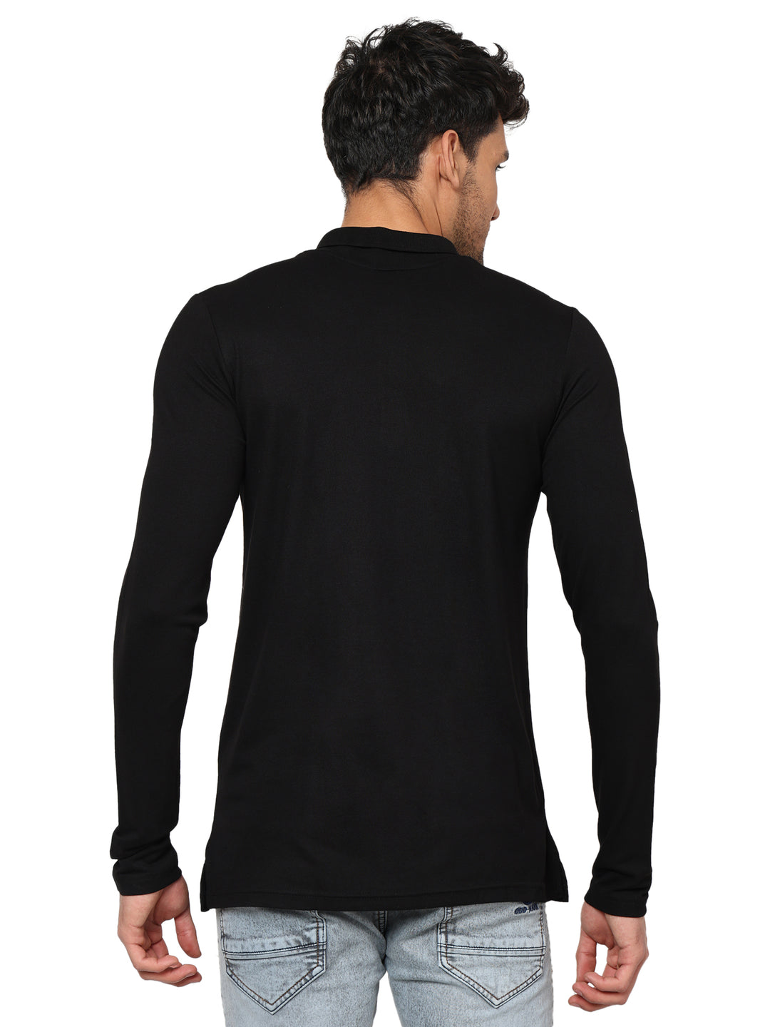 Nature Fab Men’s Organic Bamboo Long Sleeve Polo Tshirt Black