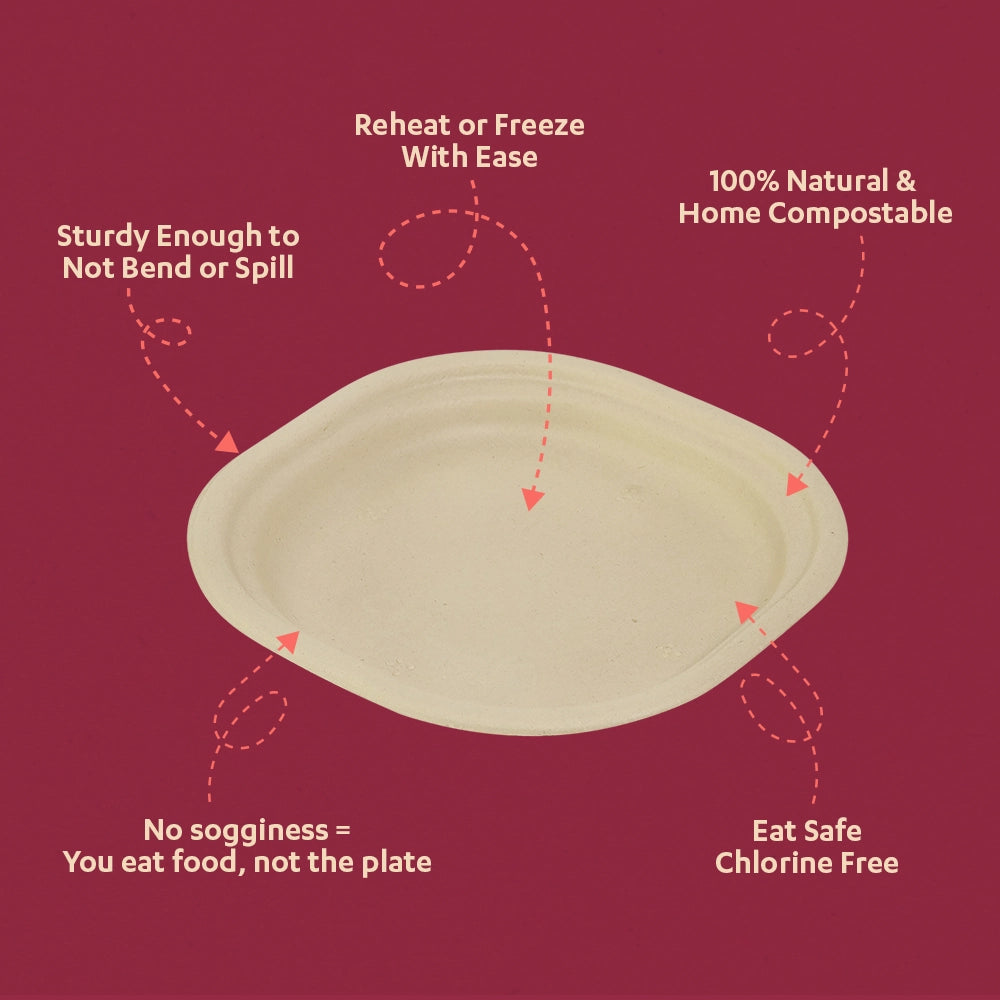 Chuk Chowpatty 7" (18 cm) Sugarcane Bagasse Disposable Plate - Pack of 2