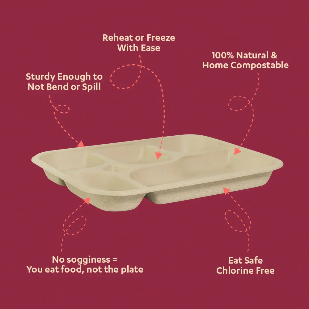 Chuk Chunky 5CP Sugarcane Bagasse Disposable Meal Plate - 25 pcs