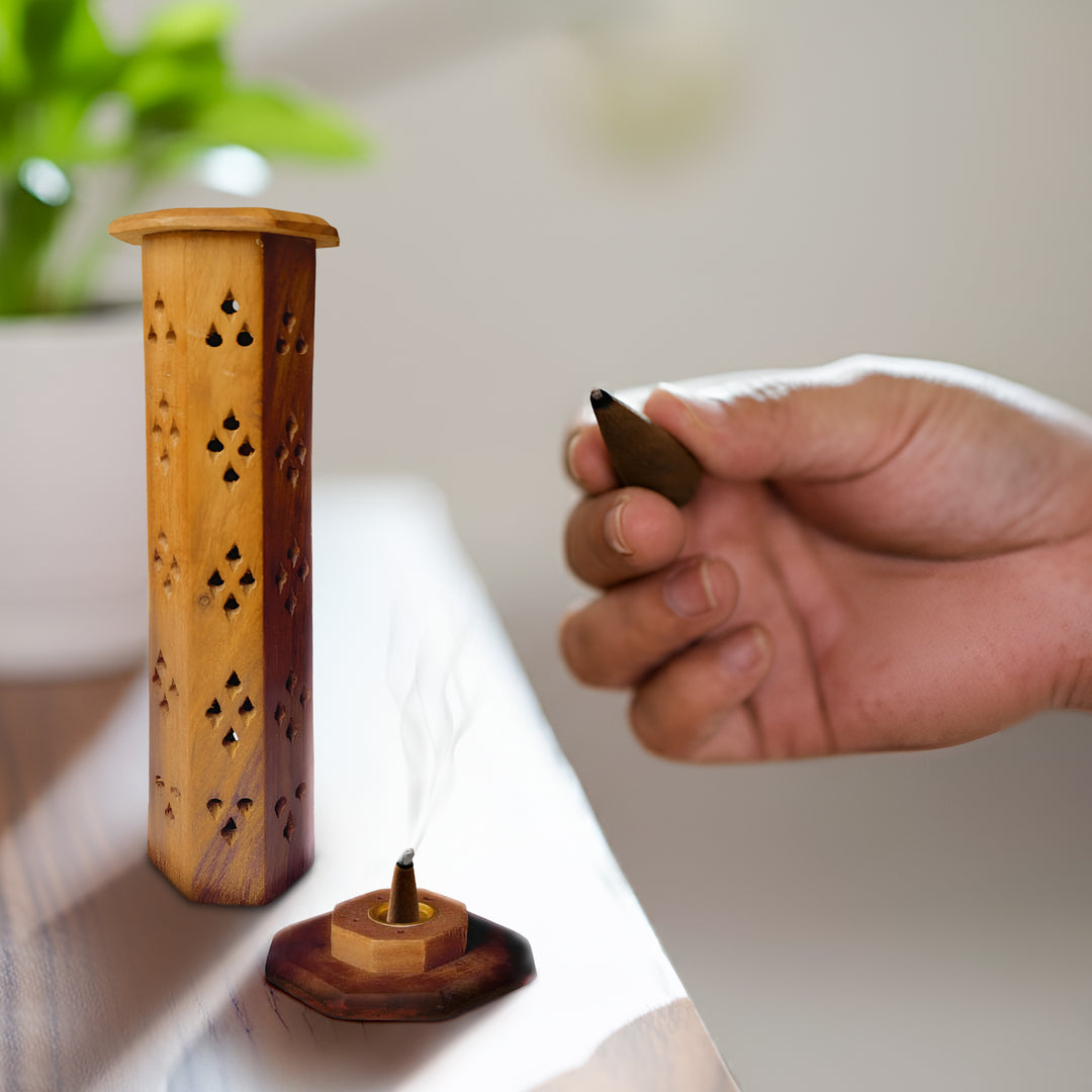 KHEONI Incense Holder Agarbatti Stand Wooden Tower