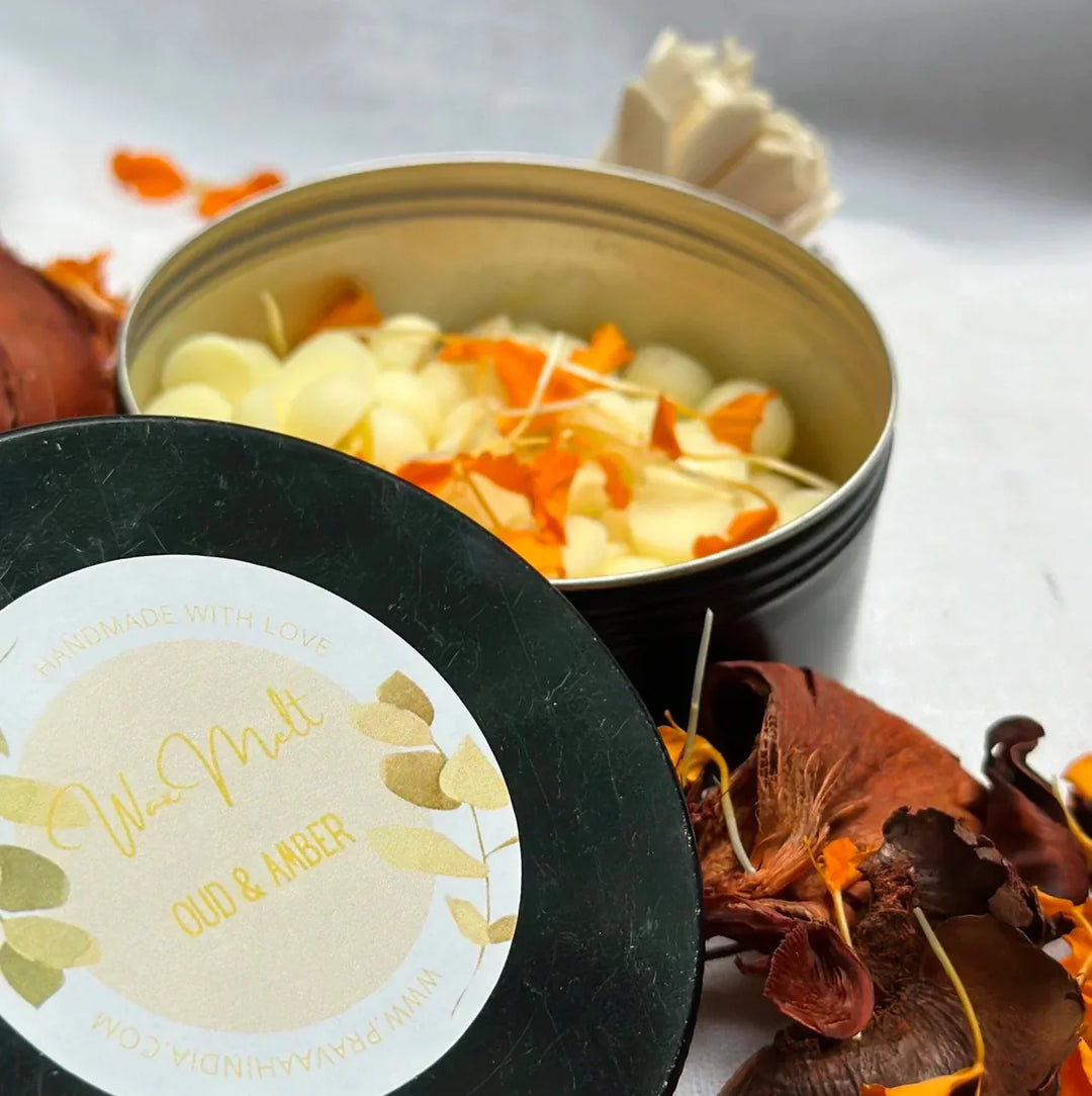 Pravaah Oud and Amber Wax Melt Beads  | Handmade in Pure Soy Wax
