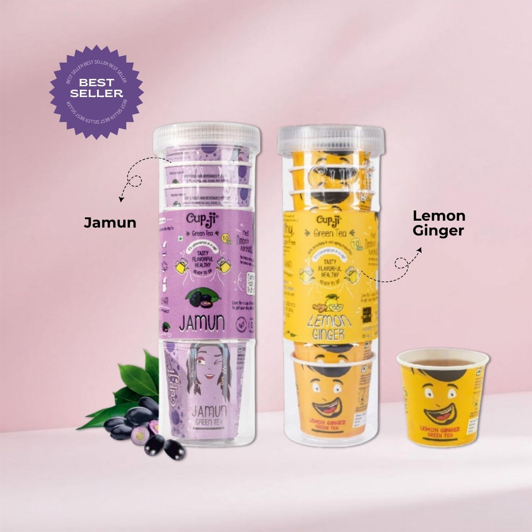 Cupji Best Selling Green Tea Combo – Jamun + Lemon Ginger (20 Instant Cups)