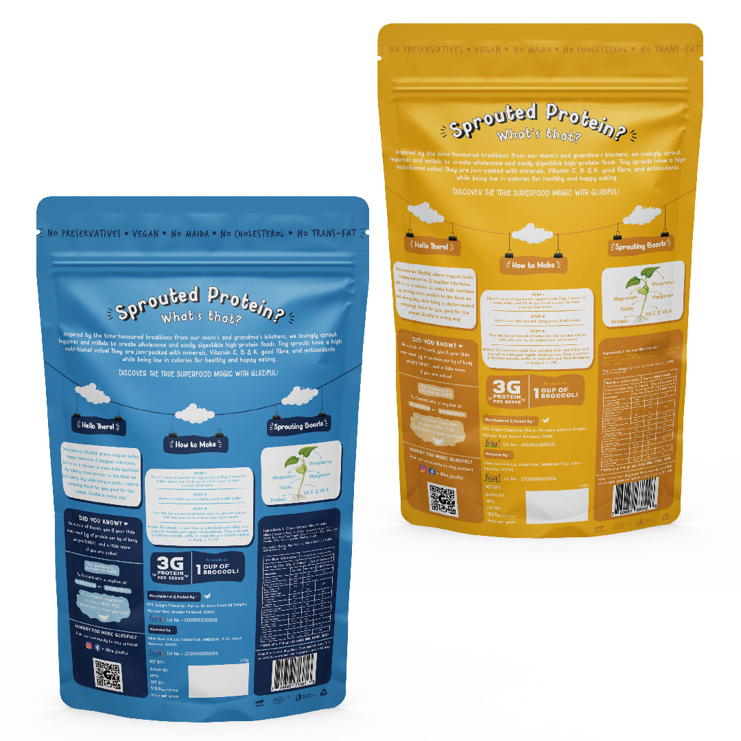 Gladful Sprouted pancake banana & choco banana with millet masoor lobia protein for kids & families - pack of 2 - 300 gms