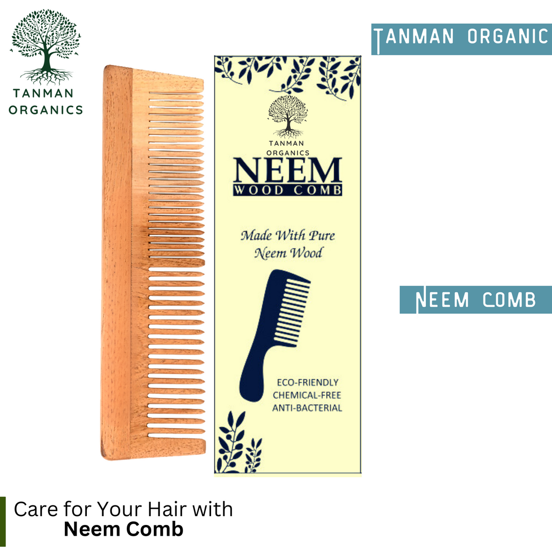 Tanman Organics Pure Kacchi Neem Wood Comb Regular Double Teeth