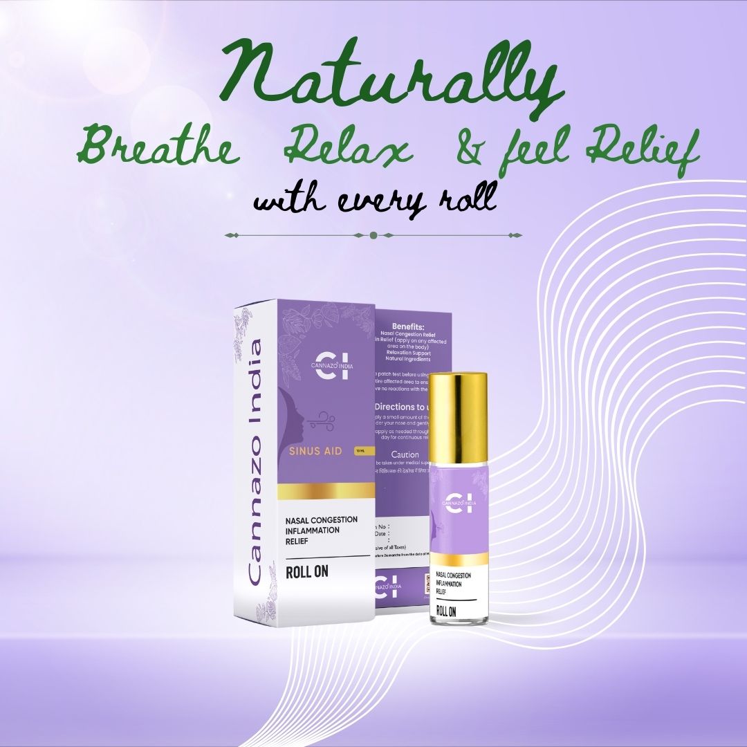 CannazoIndiaSinus Aid Roll-On | Natural Essential Oil Blend for Sinus Relief | Eucalyptus, Vijaya Leaf Extract and Lemongrass | Easy-to-Use Aromatherapy Roll-On for Nasal Congestion | 10ml