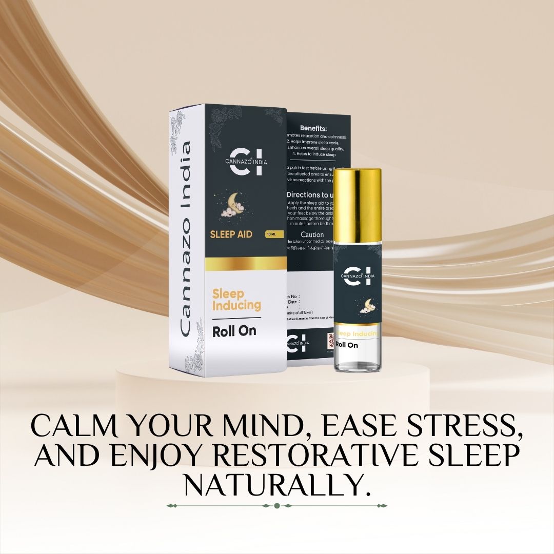 CannazoIndia® Sleep Aid Roll-On | Relaxing Essential Oil Blend for Restful Nights | Infused with Vijaya Leaf Extract, Lavender, Chamomile & Eucalyptus | Easy-to-Use & Travel-Friendly – 10ml