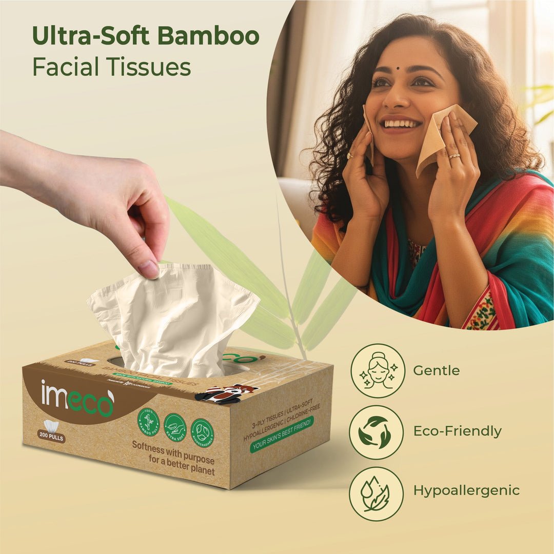 IMECO Bamboo Facial Tissue | Soft & Highly Absorbent | 2-Ply | 200 Pulls