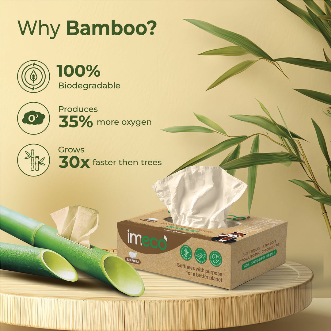 IMECO Bamboo Facial Tissue | Soft & Highly Absorbent | 2-Ply | 200 Pulls