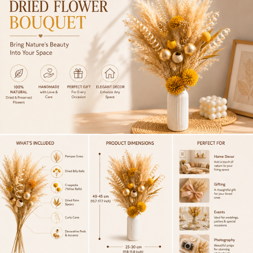 Prairie Doree – Pampas and Yellow Dried Flower Arrangement