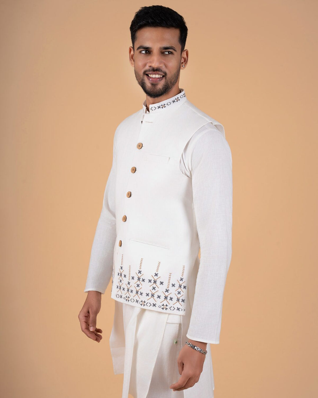Elegant White Embroidered Koti